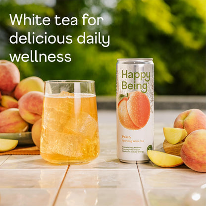 Happy Being Peach Sparkling White Tea, Antioxidant, 12oz 4 Pack