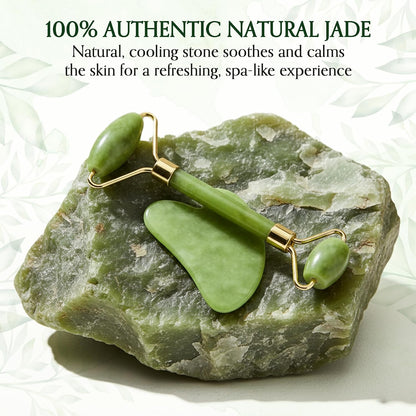 Jade Roller and Gua Sha Set for Face & Body – 4-Piece Authentic Jade Facial Roller Kit with Jade Eye Roller and Gua Sha Facial Tools for Sculpting,Puffiness Reduction, Lymphatic Drainage & Spa Massage