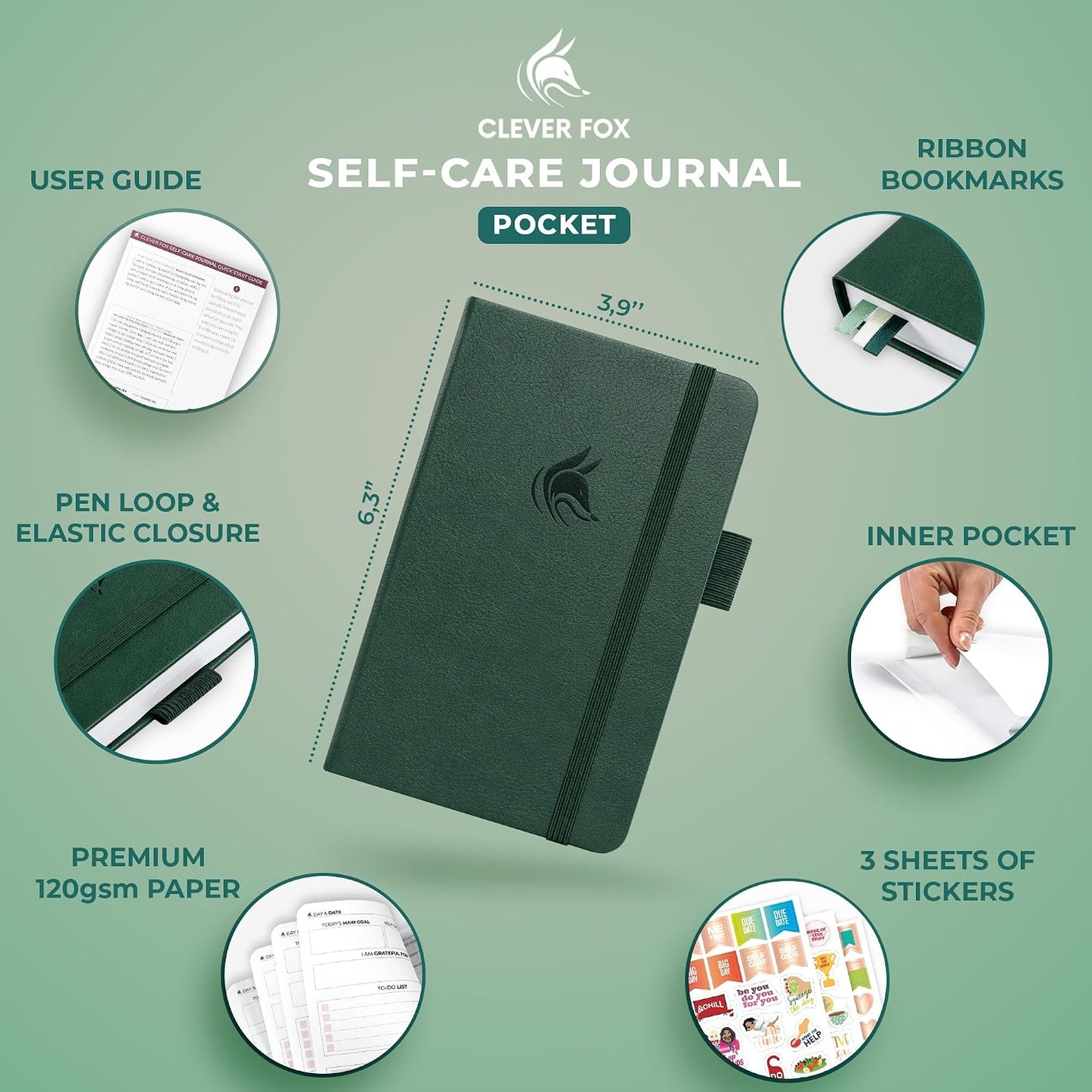 Clever Fox Self-Care Journal – Daily Reflection Notebook – Mental Health & Personal Development Planner, Meditation & Mood Log, A5 (Aquamarine)