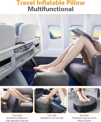 Sunany Inflatable Foot Rest Pillow for Travel, Kids/Adults Airplane Travel Pillow-Adjustable Height for Kids to Sleep While Traveling,Suitable for Airplane, Office, Home, Cars and Any Travel (1 Pack)