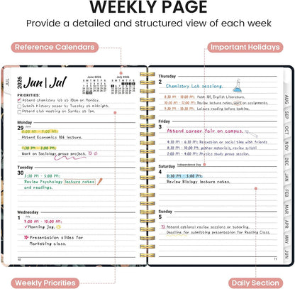 Planner 2026-2027, Academic Monthly and Weekly Calendar Planner for Women, July 2026 - June 2027, Hardcover Pretty Agenda Planner Book with Tabs, Spiral Daily Organizer for School Office Home Supplies, 6.3" x 8.5" - Blue Floral