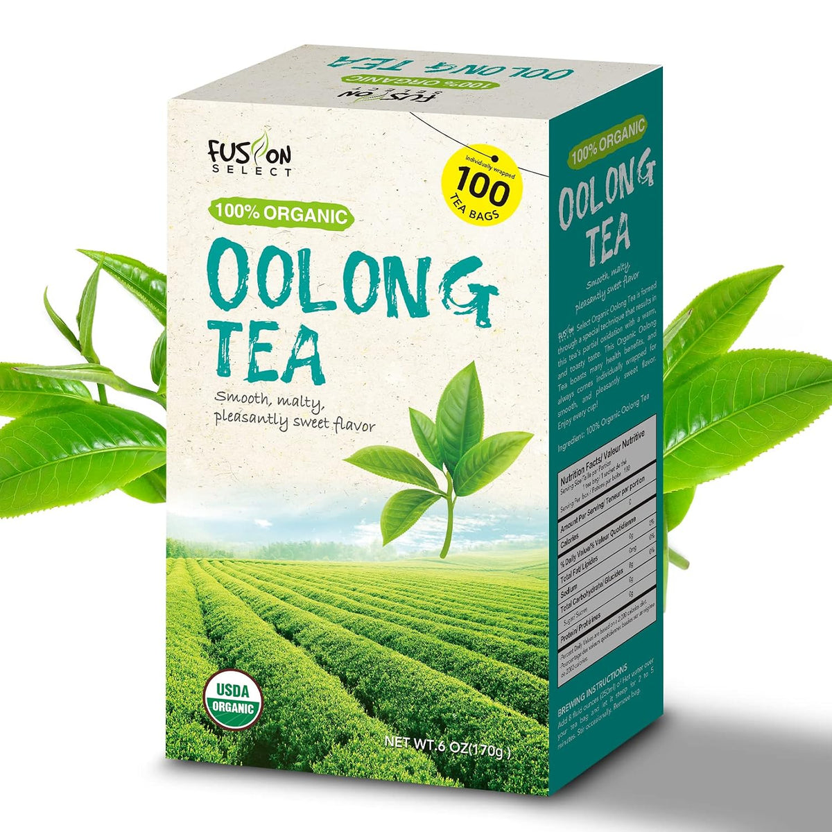 Fusion Select 200 Counts Organic Oolong Tea - Smooth, Mildly Sweet Flavor - Relaxing & Calming Fresh Herbal Drink - Instant Blend, Just Steep In Hot Water - Individually Packaged Tea Bags