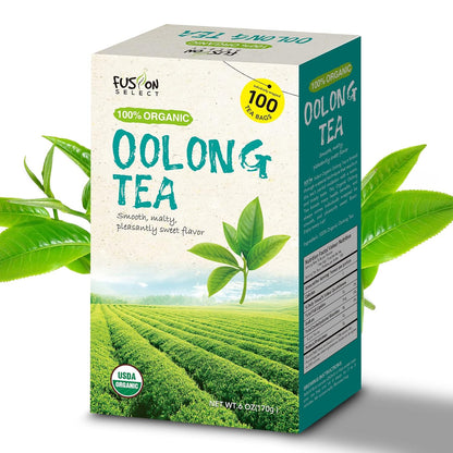 Fusion Select 200 Counts Organic Oolong Tea - Smooth, Mildly Sweet Flavor - Relaxing & Calming Fresh Herbal Drink - Instant Blend, Just Steep In Hot Water - Individually Packaged Tea Bags