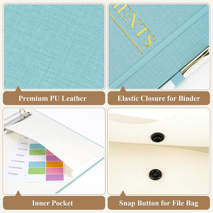 HAUTOCO PU Leather 3-Ring Important Document Organizer Folder Binder