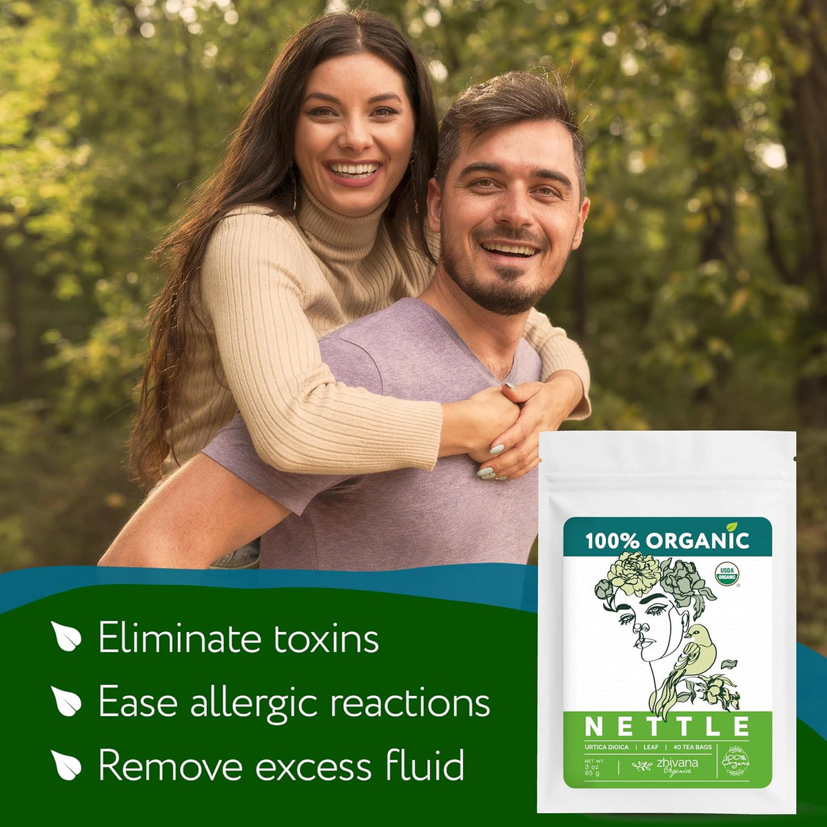 Stinging Nettle Tea Organic (40 Bleach-Free & Microplastic-Free TeaBags) - Te de Ortiga Organico Natural