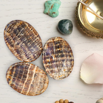 Amazing Gemstone Labradorite Thumb Worry Stone, Anxiety Stone, Healing Crystals - Piedra Crystal Fidget for Gift, Meditation, Calming, Relaxation, Stress Relief - Colors A