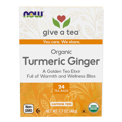 NOW Give a Tea® Organic Turmeric Ginger, Caffeine-Free, 24 bags