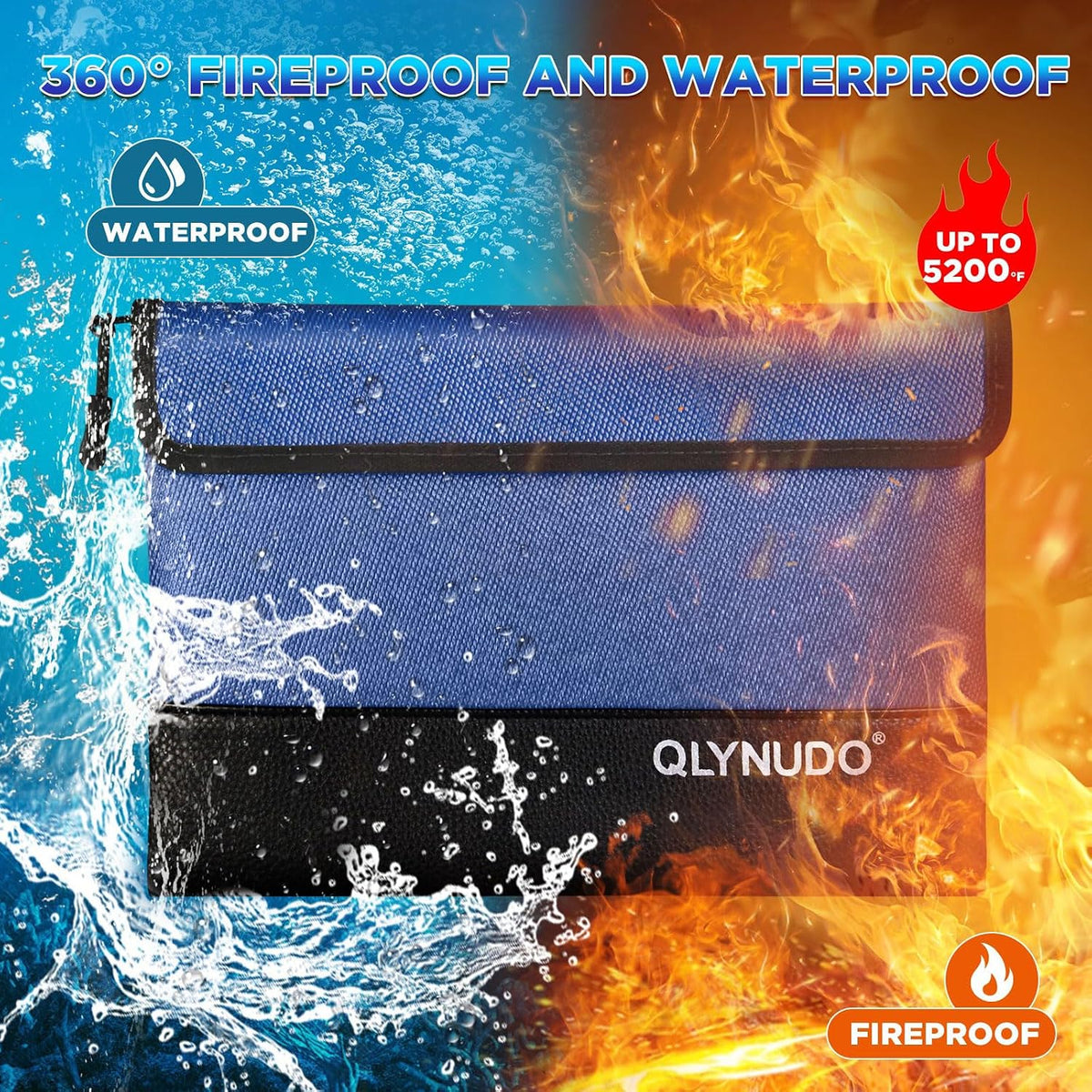 Fireproof Money Bag 2 Pack, Waterproof Document Pouch for Cash & Passport
