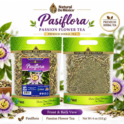 Natural de Mexico Pasiflora - Passion Flower Herbal Tea, Loose Dried Herb for Traditional Infusion, Resealable Pouch 4 oz (113 g)
