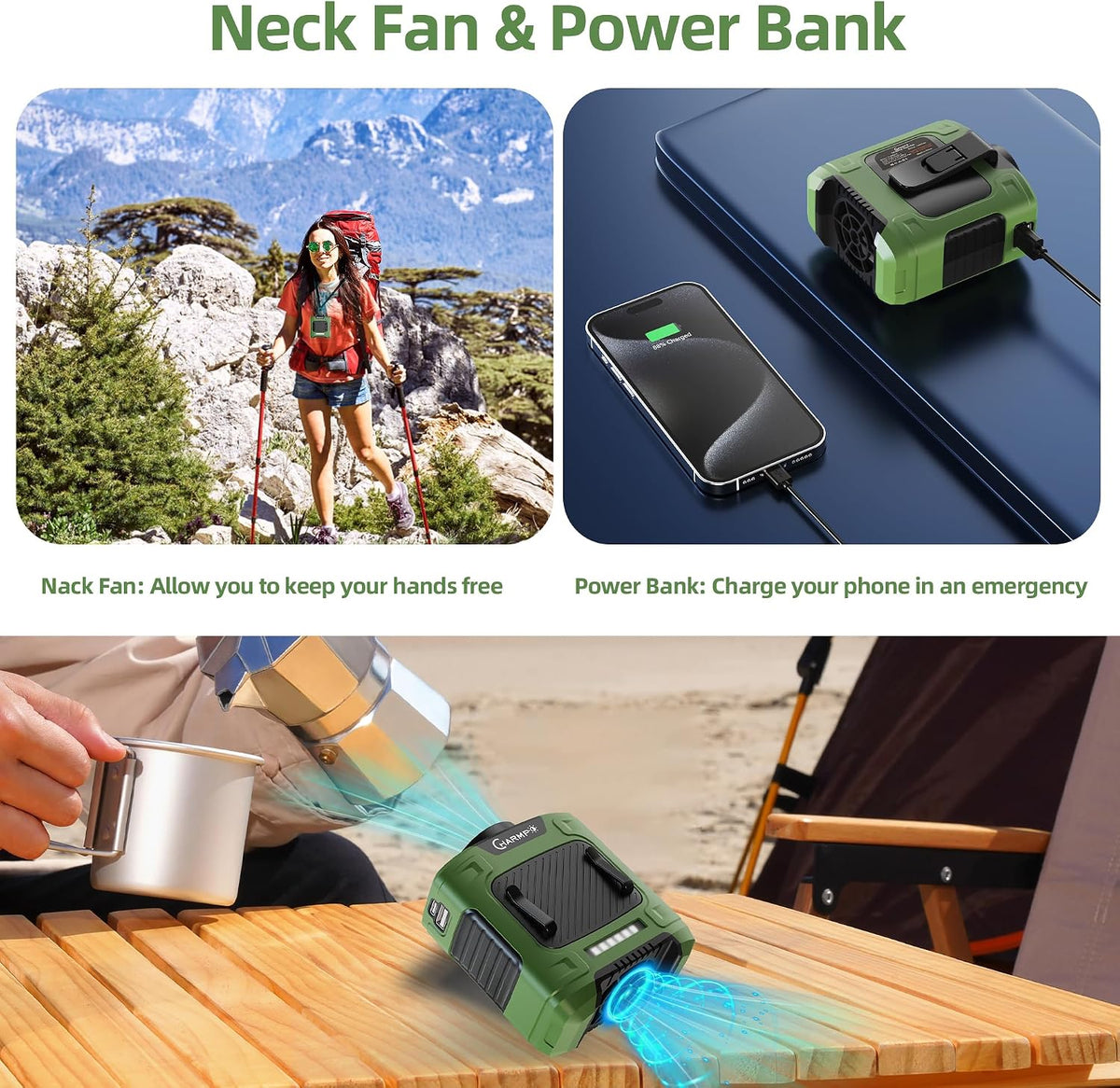 Waist Fan - Portable Cooling Clip Belt Fan with 10000mAh Battery, 24H Working Time, 3 Speeds, 16000RPM Airflow, LED SOS Warning Light for Jobsite, Farming, Fishing, Hot Summer