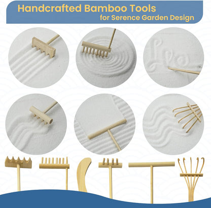 Yeemous Mini Zen Garden Kit for Desk, 12x8 Sand Tray with 16 Accessories