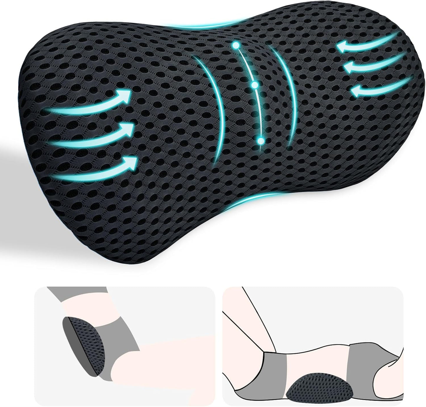 kasney Lumbar Support Pillow, Back Pillow for Low Back Pain Relief, Ergonomic Streamline Car Seat, Office Chair, Recliner and Bed (Gray)