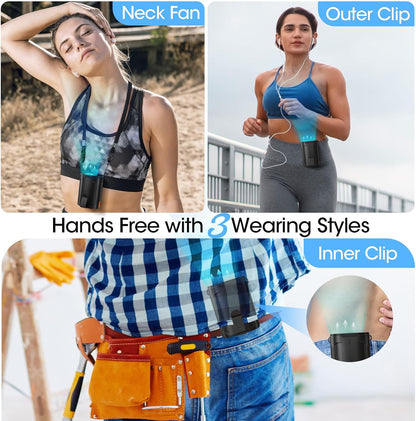 Heelkl 2026 AI Portable Fan Rechargeable, 4-Speed Strong Airflow, Personal Waist Fan with up to 25H of Working Time, Hands-Free Hanging Neck Fan, Wearable Belt Fan for Camping, Outdoor, Jobsite