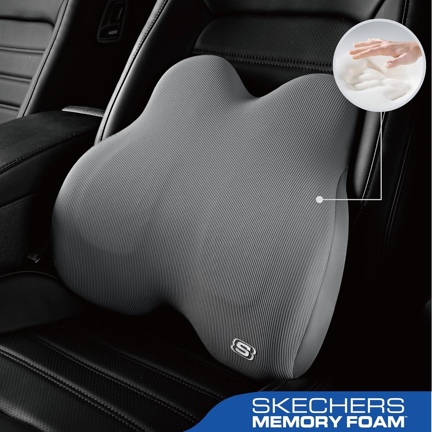 Skechers Memory Foam Lumbar Pillow,Lumbar Support Pillow for Office, Chair Lower Back Pain Relief Lumbar Pillow, Ergonomic Design Back Support Pillow for Office Chair, Car, Home, Travel,Black