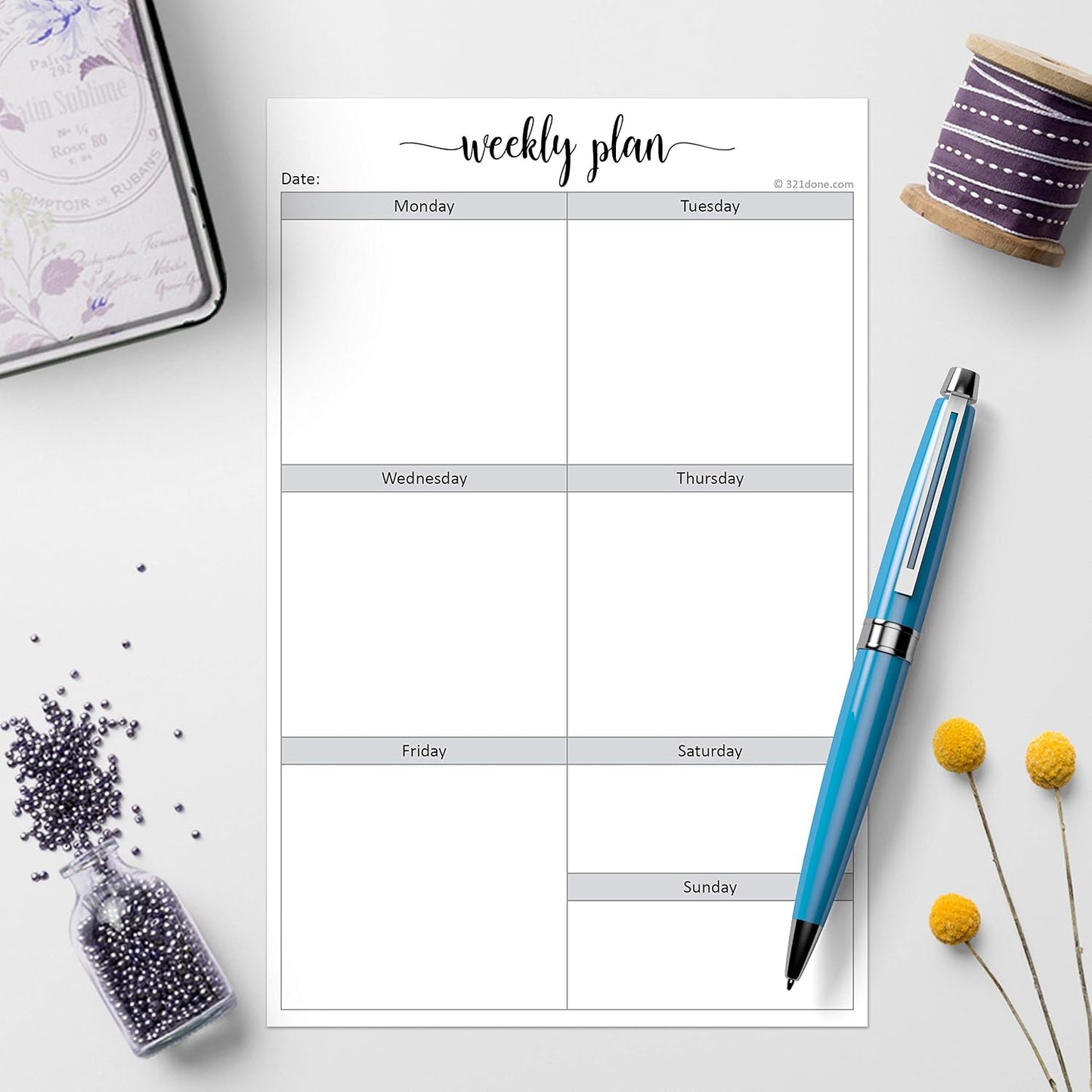 321Done Weekly Checklist Notepad, 5.5x8.5 Size Pad - 50 Tear-Off Sheets, Undated Monday-Sunday Schedule, Daily Task Planner for Home, Office & Student Use - Made in USA