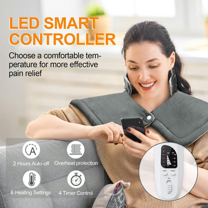 Heating Pad for Neck and Shoulders and Back, Mothers Day Gifts for Mom Wife Grandma, Birthday Gifts for Women, Weighted Neck Heating Pads, Large Heat Pad, 6 Heat Settings 4 Auto-Off, 17"x23" Blue