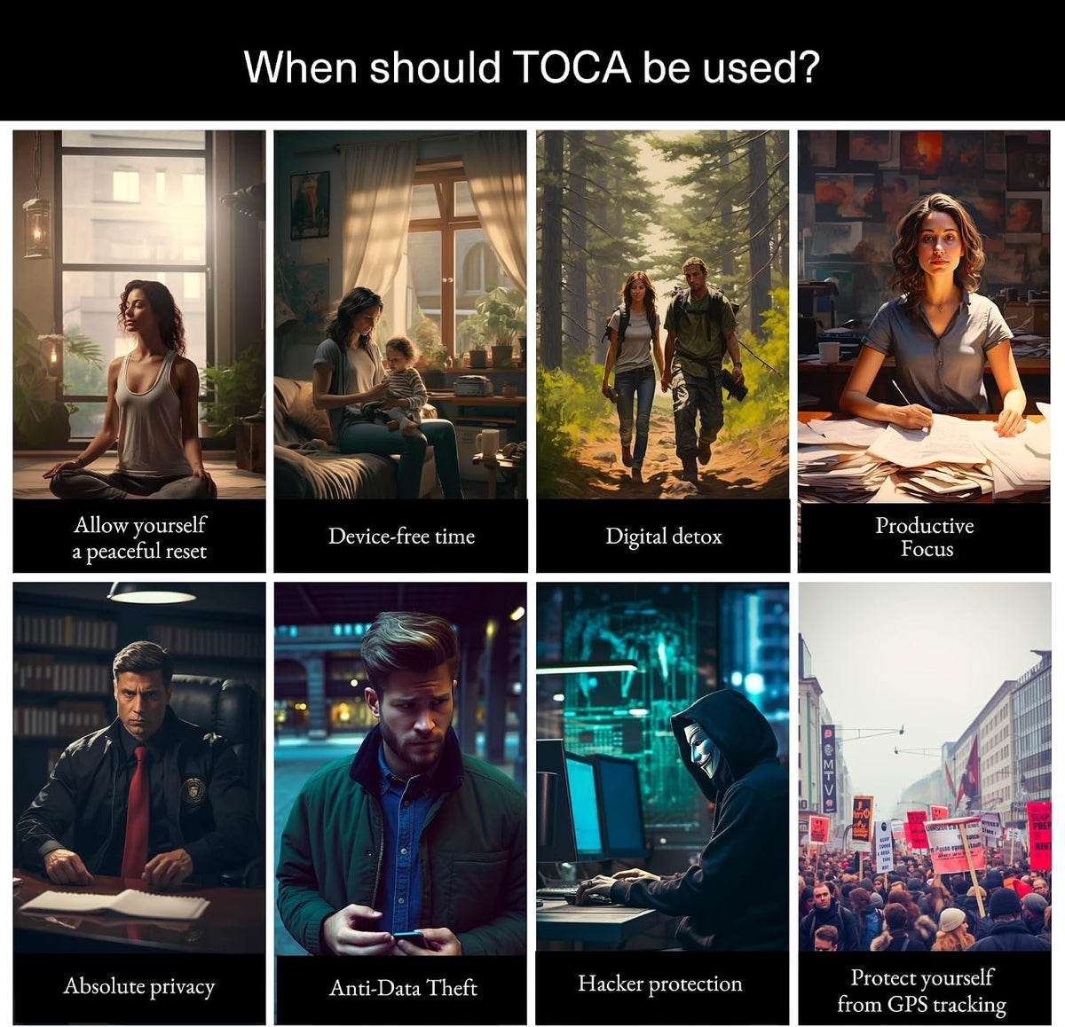 TOCA Faraday Pouch and Security Bag for Smartphones, GPS, RFID, Data Blocker, Shielding Purse, Travel, Anti-Hacking & Anti-Tracking, Privacy Protection Black
