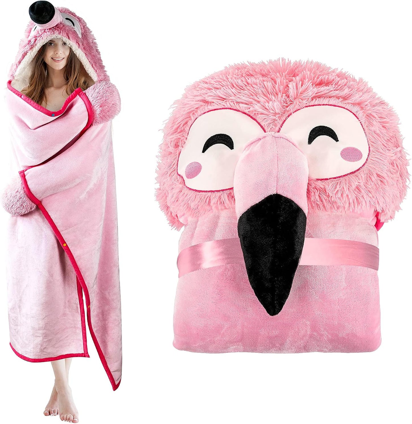 Penguin Wearable Hooded Blanket for Adults – Super Soft Warm Cozy Plush Flannel Fleece & Sherpa Hoodie Throw Cloak Wrap - Penguin Gifts for Women Adults Girls and Kids