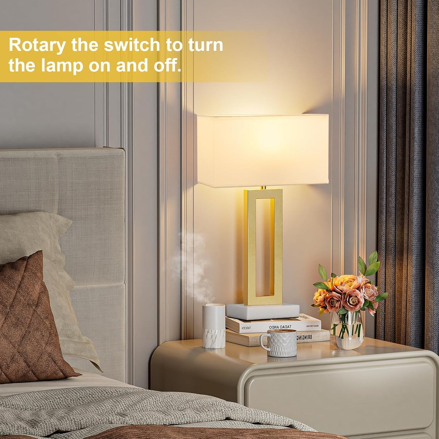 Gold Table Lamps Set of 2, 16.4" Bedside Lamps for Nightstand with USB C+A