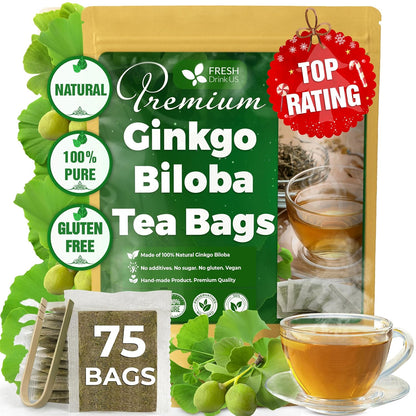 FreshDrinkUS, Premium Ginkgo Biloba Leaf Tea, 75 Count, Pure, No Caffeine