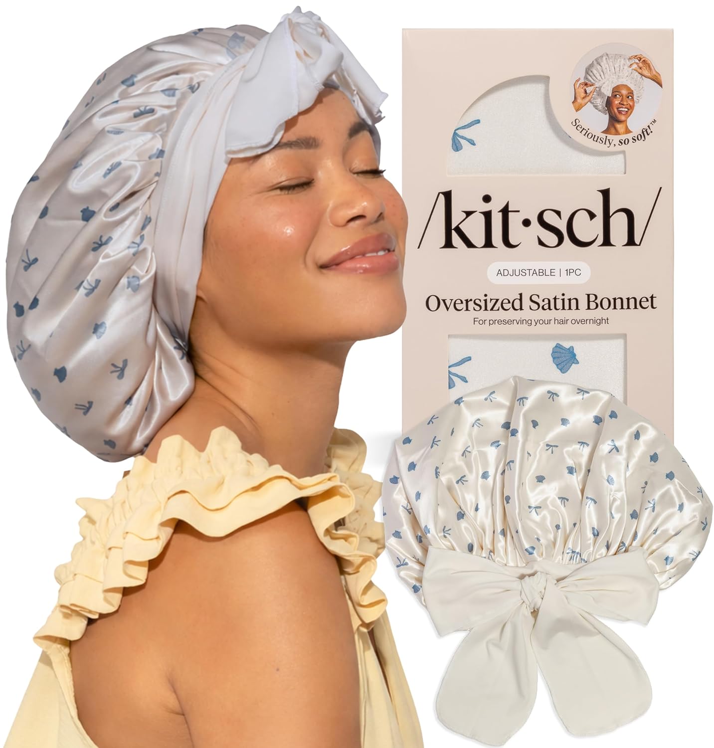Kitsch XL Satin Bonnet for Sleeping - Softer Than Silk Bonnet For Sleeping Women - Secure Fit, Adjustable, Night Cap For Curly & Textured Hair - Prevents Breakage, Tangles & Thinning - Blush