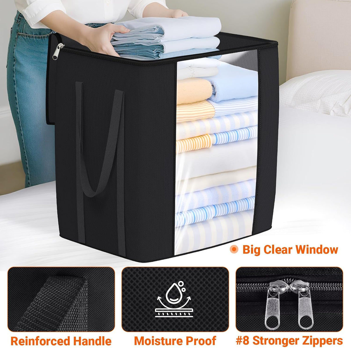TasticTotes 120L Extra Large Blanket Clothes Storage Bags, Gray