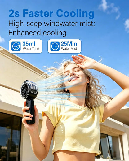 Portable Handheld Air Conditioner Fan with Mist,6000mAh Rechargeable Personal Misting Cooling Fan,5Speed Foldable Mini Water Spray Air Cooler,Turbo Hand AC Fan for Travel,Camping,Gifts Men/Women-White