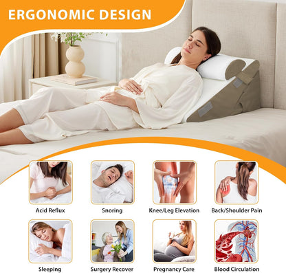 Ruqmuis Wedge Pillow Set for After Surgery, 3PCS Adjustable 9&12 Inch Bed Wedge Pillow for Sleeping, Incline Pillow Wedge for Headboard, Post Surgery, Acid Reflux, Neck&Back Support, White/Grey