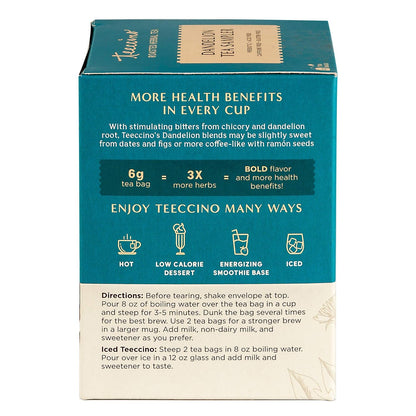 Teeccino Dandelion Tea Sampler - 12 Tea Bags - Caramel Nut, Coconut, Dark Roast, Mocha Mint, Red Chai, Turmeric - Caffeine-Free, Roasted Herbal Tea with Prebiotics, Gluten-Free