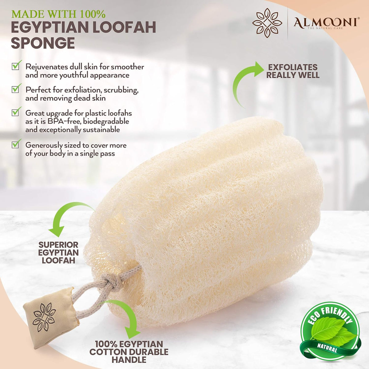 ALMOONI Natural Loofah Body Scrubber, Egyptian Loofah Sponge