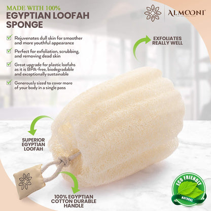 ALMOONI Natural Loofah Body Scrubber, Egyptian Loofah Sponge