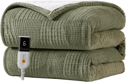 Texciting Heated Blanket Electric Blanket Throw 50''X60''-Heating Throw with 9 Heat Settings-2-10 Hours Auto Off,ETL Certified,Machine Washable (Green)