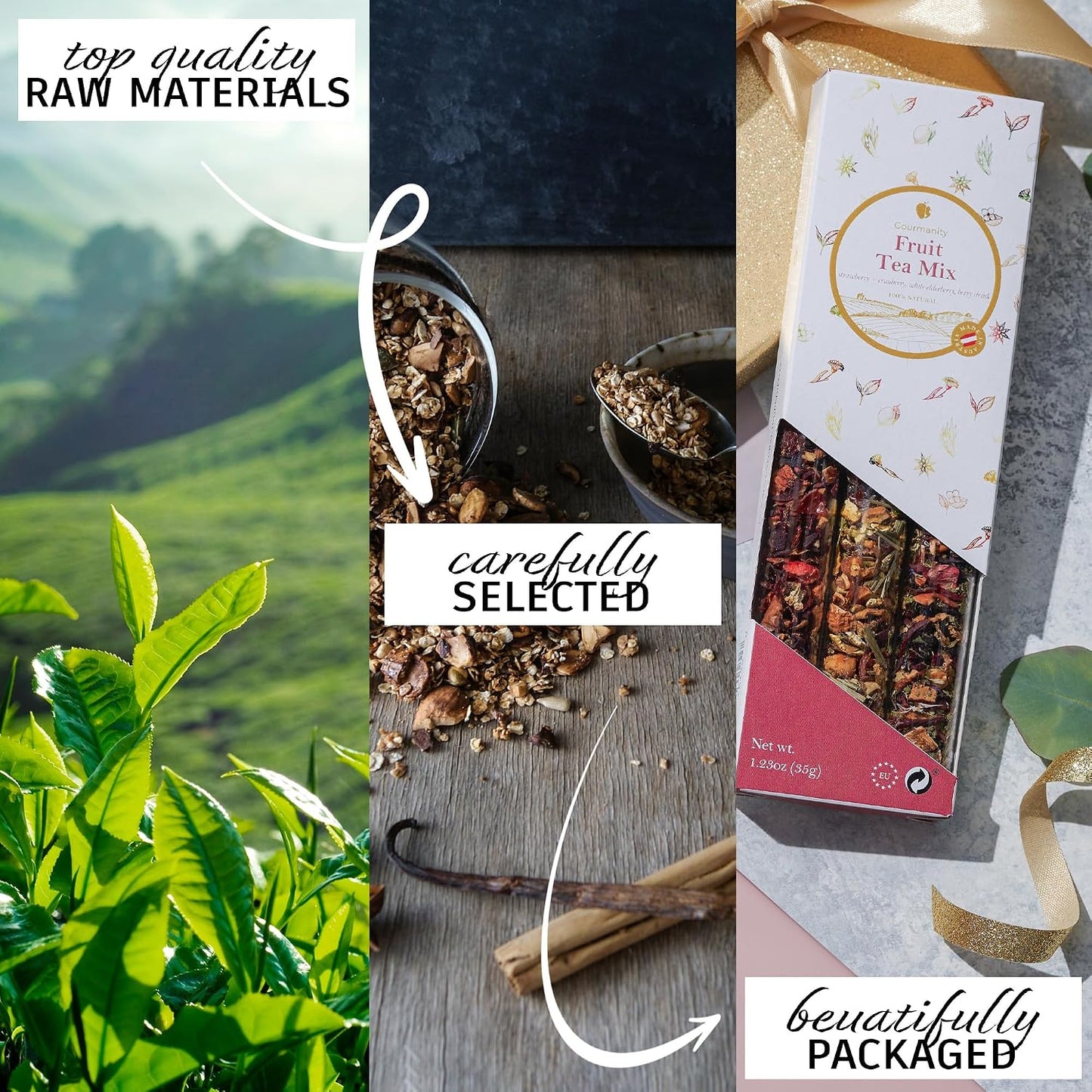 Gourmanity Bedtime Tea Sampler Gift Set, Naturally Calming Herbal Blends, Warm Up and Snuggle Down with our 3 Sleepy Tea Flavors, Product of Austria, 0.74oz