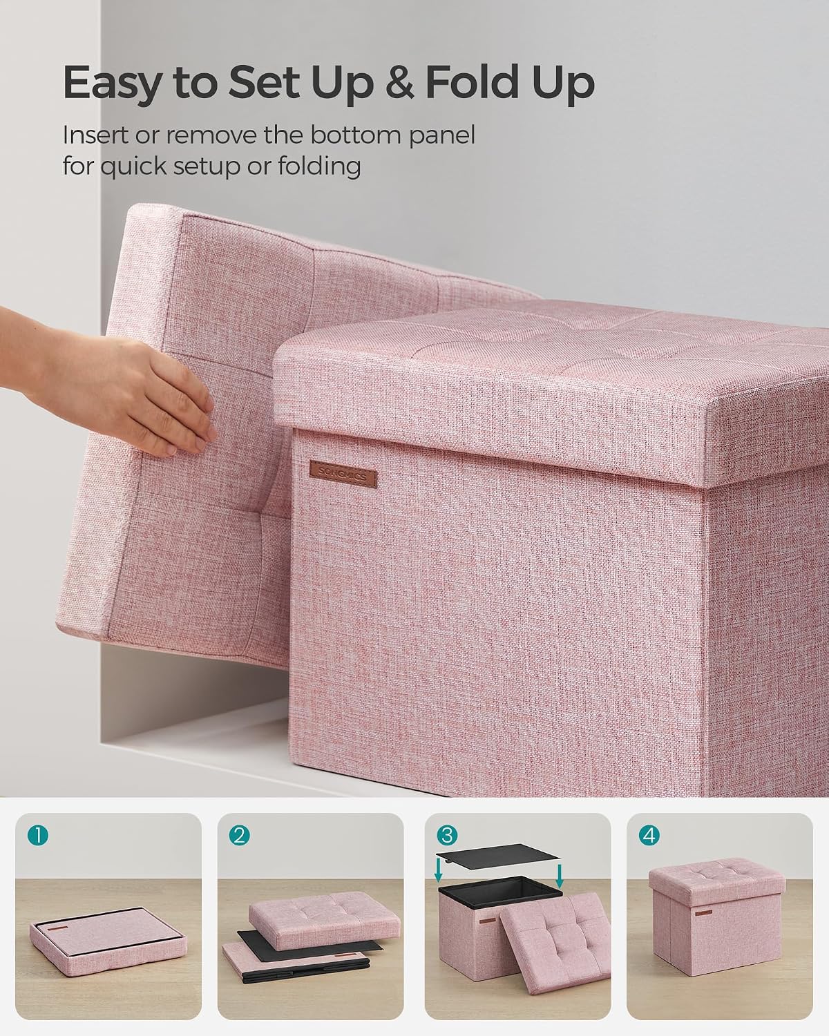 SONGMICS Mazie Collection - Small Folding Storage Ottoman, Foot Rest Stool, 12.2 x 16.1 x 12.2 Inches, 286 lb Load Capacity, for Living Room, Bedroom, Home Office, Dorm, Dark Gray ULSF102G01