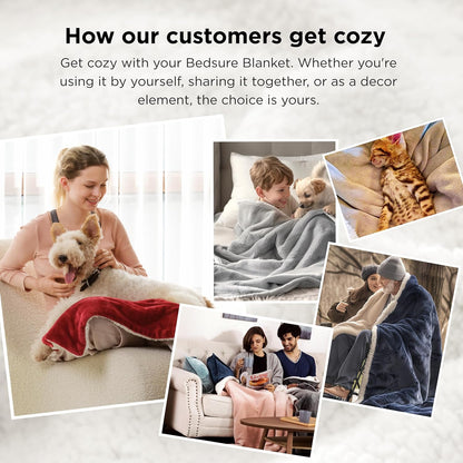 Bedsure GentleSoft Sherpa Fleece Throw Blanket for Couch, Non-Heated, Thick & Warm Cozy Blanket for Winter, Soft Fuzzy Plush Throw Gifts for Women and Men, Grey, 50x60 Inches