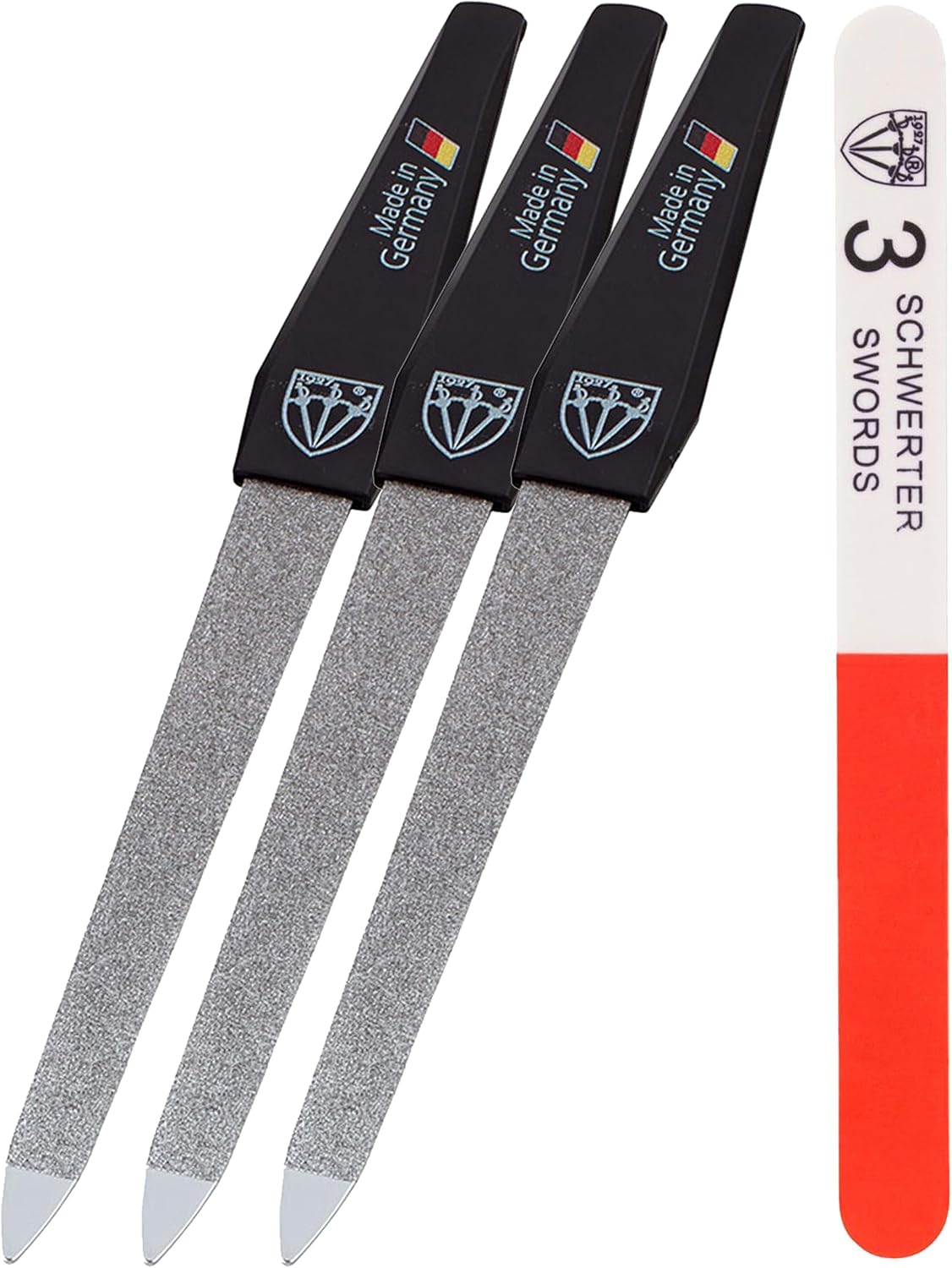3 Swords Germany - Brand Quality Sapphire Metal Nail File Set (5 pcs.) with 3-Way Nail Buffer (1 pc.), Manicure Pedicure Finger & Toe Nail Care - Made in Solingen Germany (671)