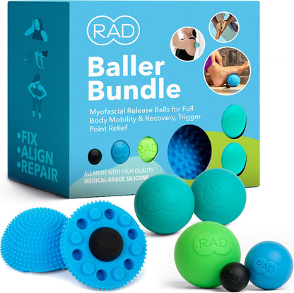 RAD Point Release Kit / 5-in-1 Massage Tool Kit with Block, Massage Balls and Peanut Roller for Self Massage, Mobility and Recovery