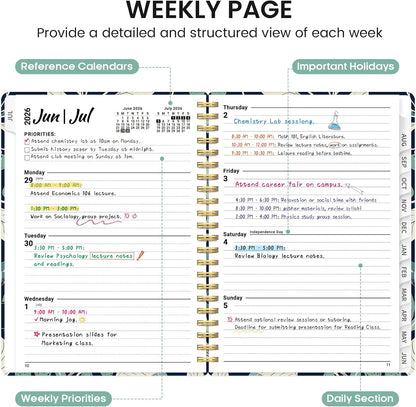 Planner 2026-2027, Academic Monthly and Weekly Calendar Planner for Women, July 2026 - June 2027, Hardcover Pretty Agenda Planner Book with Tabs, Spiral Daily Organizer for School Office Home Supplies, 6.3" x 8.5" - Blue Floral