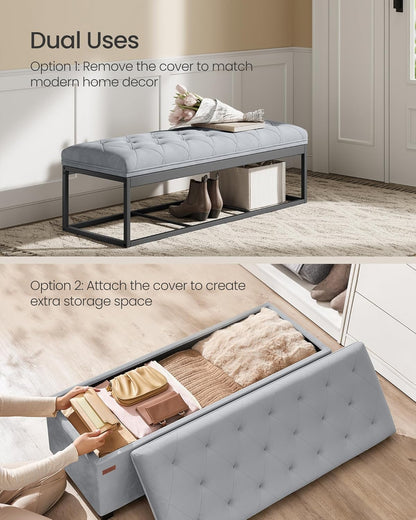 SONGMICS Storage Ottoman Bench, Foot Rest with Legs, 15.7 x 43.3 x 15.7 Inches, End of Bed Bench, Storage Chest, Load up to 660 lb, for Living Room, Bedroom, Entryway, Dark Gray ULSF088G01