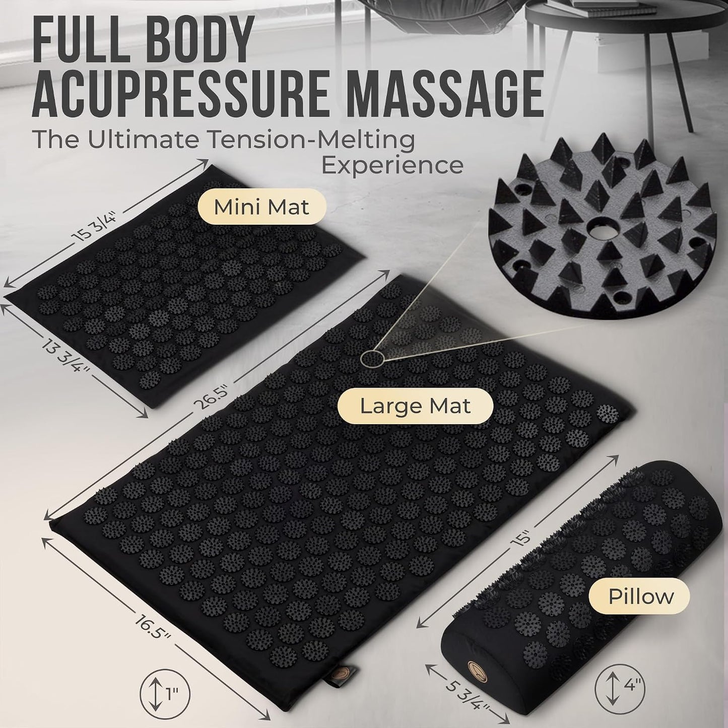 Acupressure Mat and Pillow Set with Mini Pad – Full Body Pain Relief | Mini pad targets hard-to-reach areas like feet, hands and neck for precise pressure relief