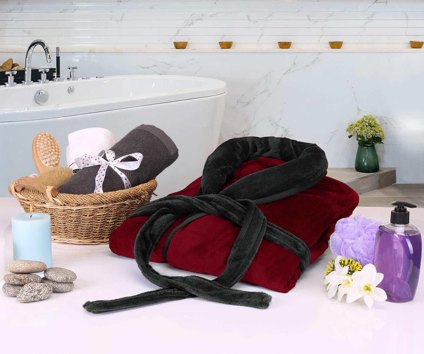 NY Threads Mens Robe with Hood, Luxury Plush Fleece Hooded Mens Bathrobe, Spa Bath Robe for Men