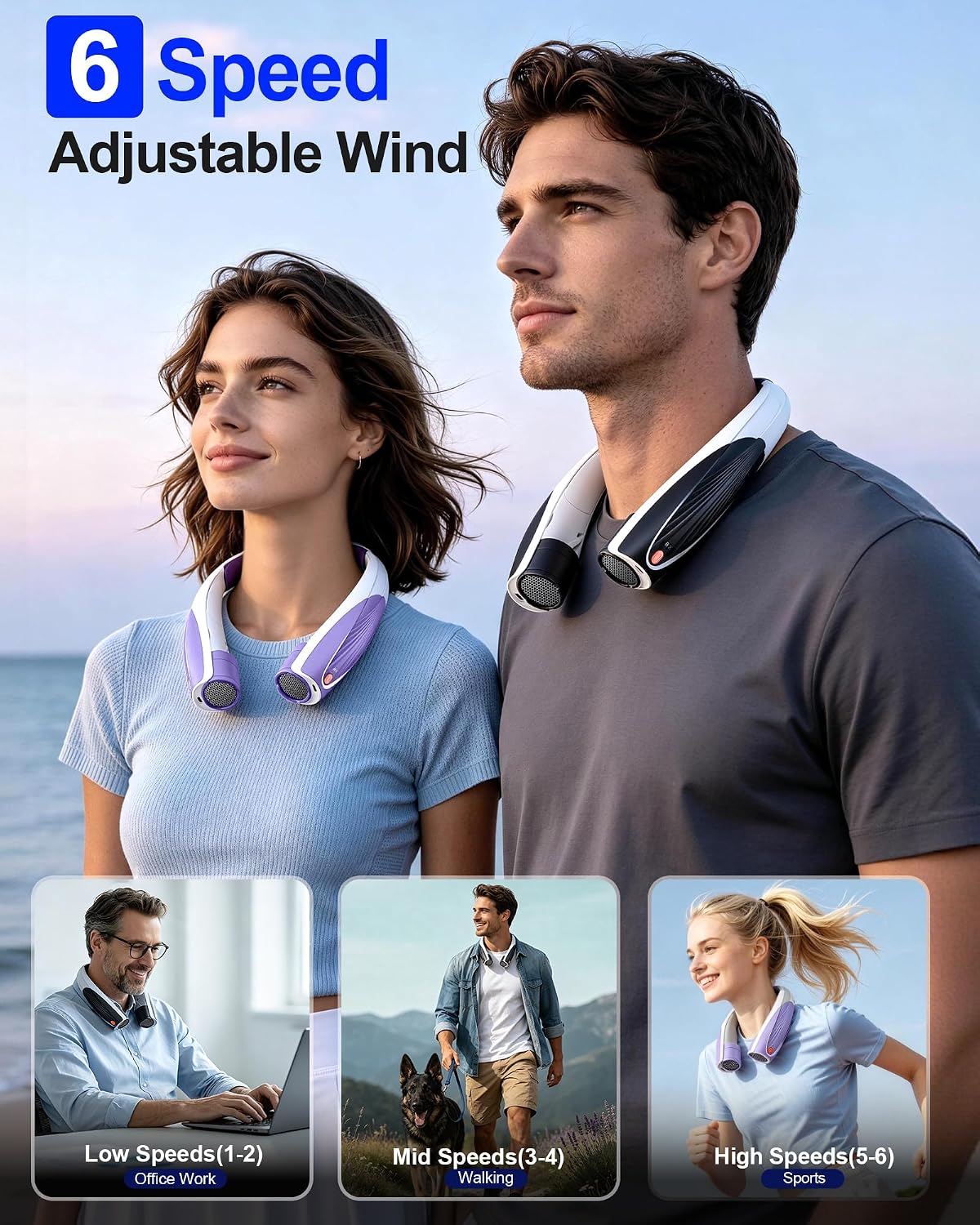 Portable Neck Fan, Max 20H, 6000mAh Personal Fan