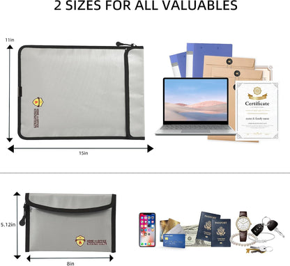 3 Pcs Fireproof Waterproof Document Bag(2000℉), Fire and Water Resistant Safe Zipper Storage Organizer Pouch for A4 A5 Documents Holder, Cash, Passport, Tablet, Laptop, File, Jewelry,(Black)