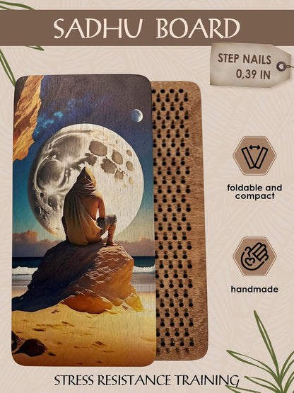 Sadhu board, Wooden Yoga Board for Acupressure and Meditation with Nails for Deep Tissue Massage, Acupuncture Massage, Nails Distance 0.39 In (10 mm)