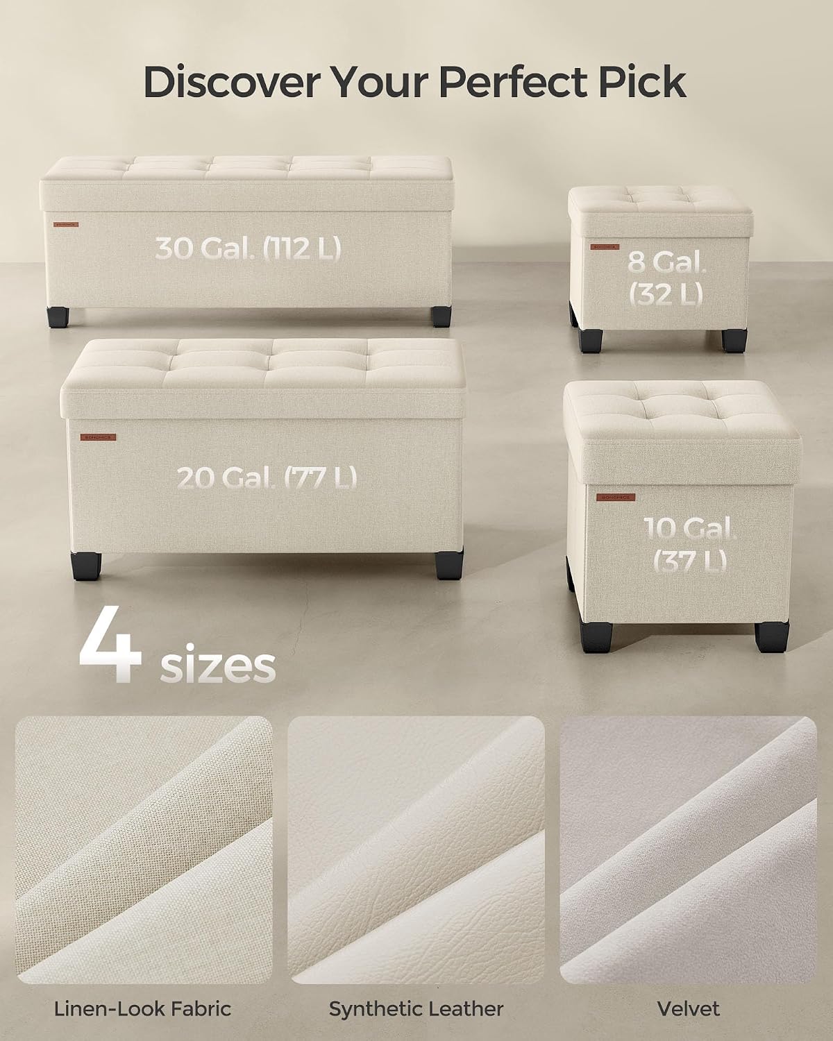SONGMICS Storage Ottoman, Small Ottoman Foot Rest with Legs, 12.6 x 15.7 x 13.2 Inches Foot Stool, Load up to 660 lb, for Living Room, Bedroom, Dorm, Slate Gray ULSF012G01