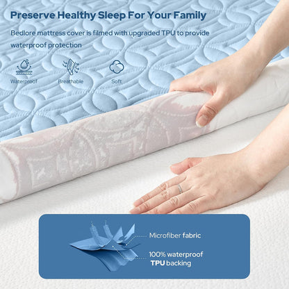 BEDLORE Waterproof Mattress Protector, King Size Mattress Pad with Deep Pocket 6"-18" Depth, Soft Noiseless Dirt-Proof Bed Mattress Cover Washable for Home, Bedroom, Hotel (Gray)