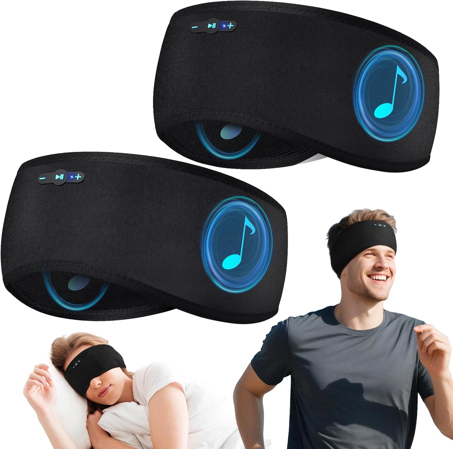 Sleep Headphones Bluetooth 6.0 Headband, 3-IN-1 Sleeping Headband Headphones for Side Sleepers with 20H PlayTime, HD Stereo, Removable and Washable Wireless Headband for Sleeping Sport (Black)