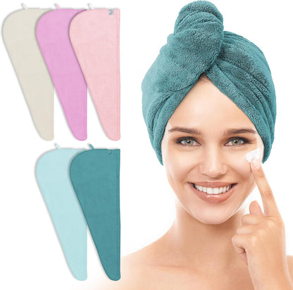 TENSTARS 5 Pack Thicken Microfiber Hair Towel Wrap for Women - Elastic Loop Design - 320GSM Coral Velvet - Quick Dry Hair Turban - 11x28 Inch (Pink)