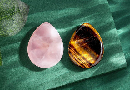 2PCS Worry Stone for Anxiety Tigers Eye Amethyst Healing Crystals Hand Thumb Stones Pocket Gemstones Meditation Accessories Oval Crystal Natural Relax Palm Stone Anxiety Relief Items Stocking Stuffers