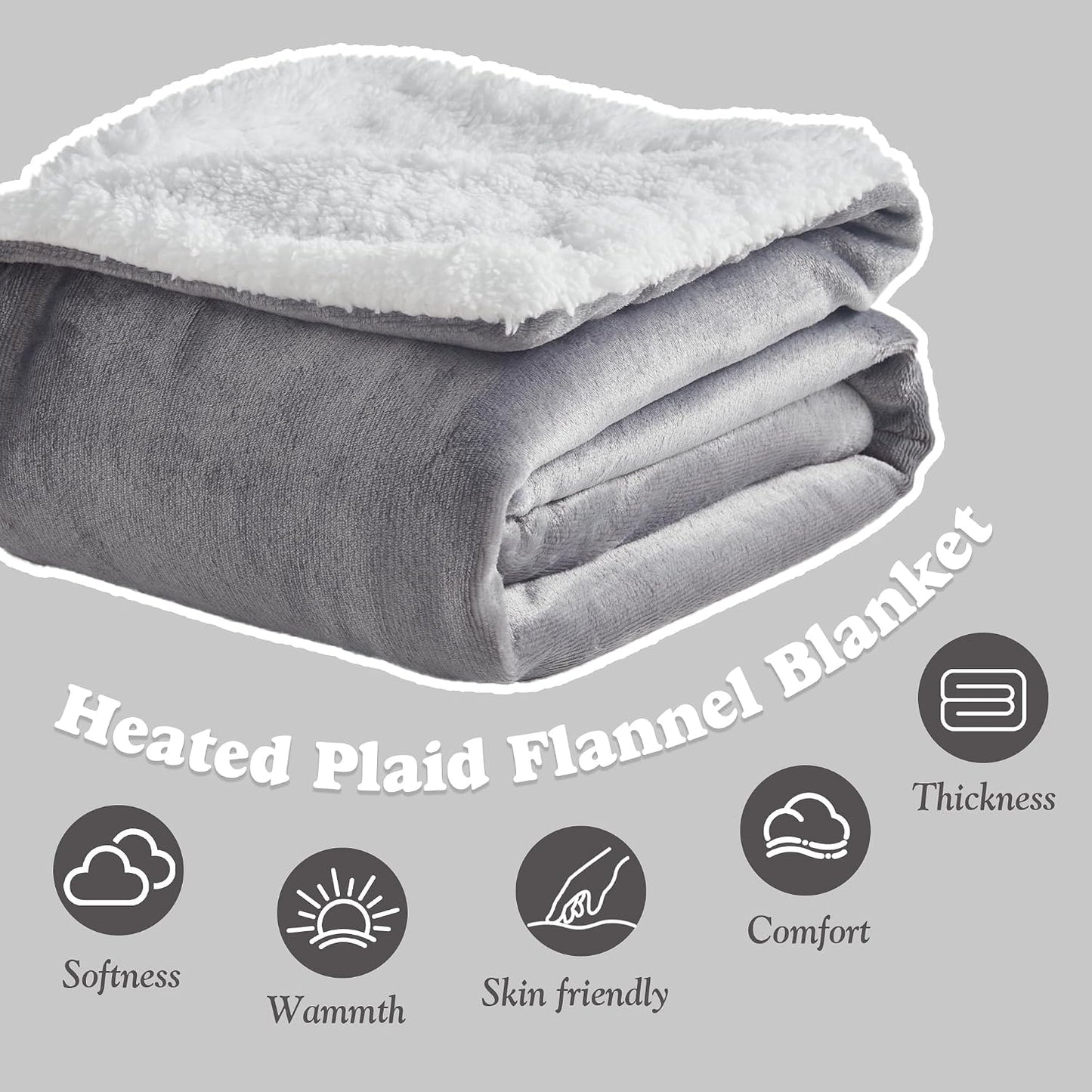 Heated Throw Blanket - Fast Heating 3D Jacquard Electric Heated Blanket, Cozy Heating Blanket with 6 Heating Settings & 4 Hours Auto-Off, Machine Washable, 50"x60", London Grey